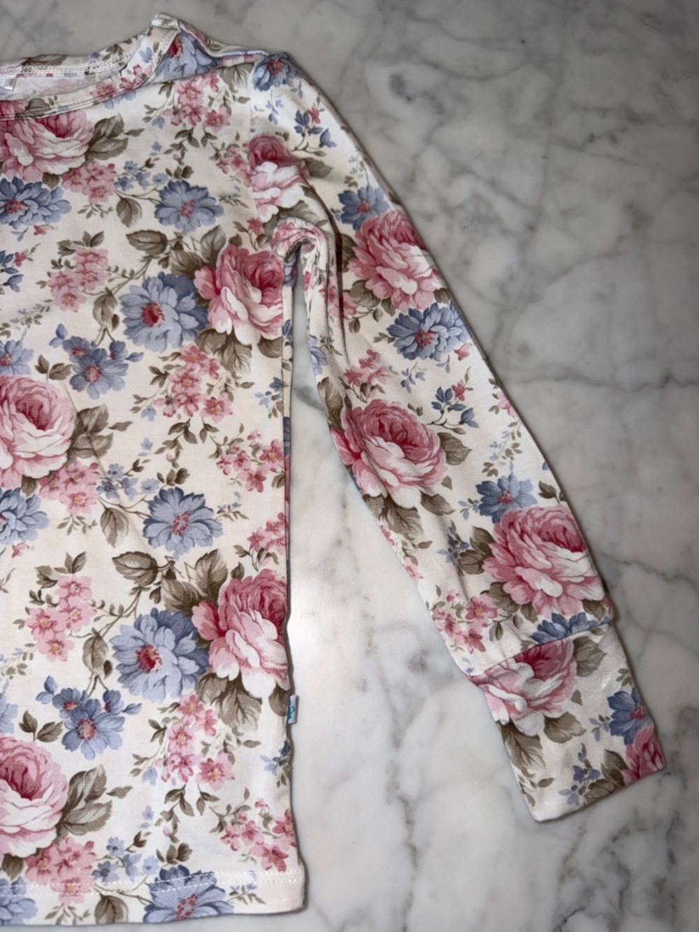 Posh Peanut Floral Print Long Sleeve Top and Pants in Pink, Blue, Cream 3/4Y - Picture 4 of 6